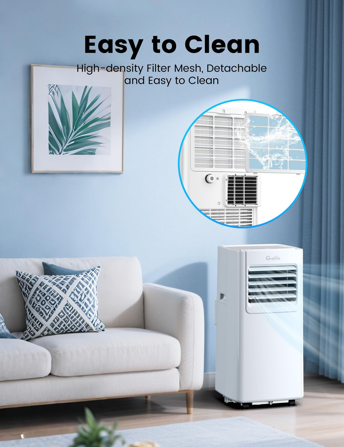 Grelife portable AC, fan & dehumidifier, smart/sleep modes, ultra-quiet 48dB, for 400 sq.ft rooms