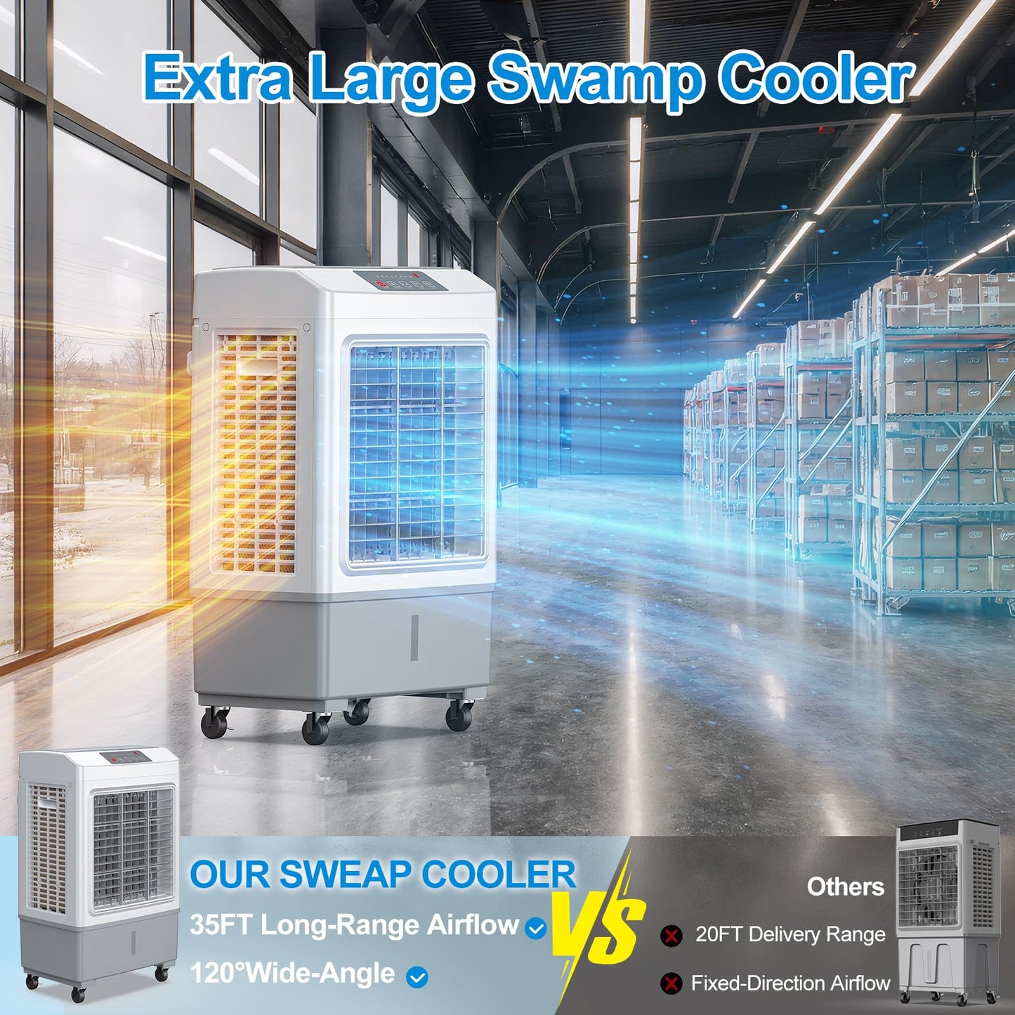 3-in-1 evaporative air cooler, remote control, 5.3-gal tank, timer, for home & outdoor use