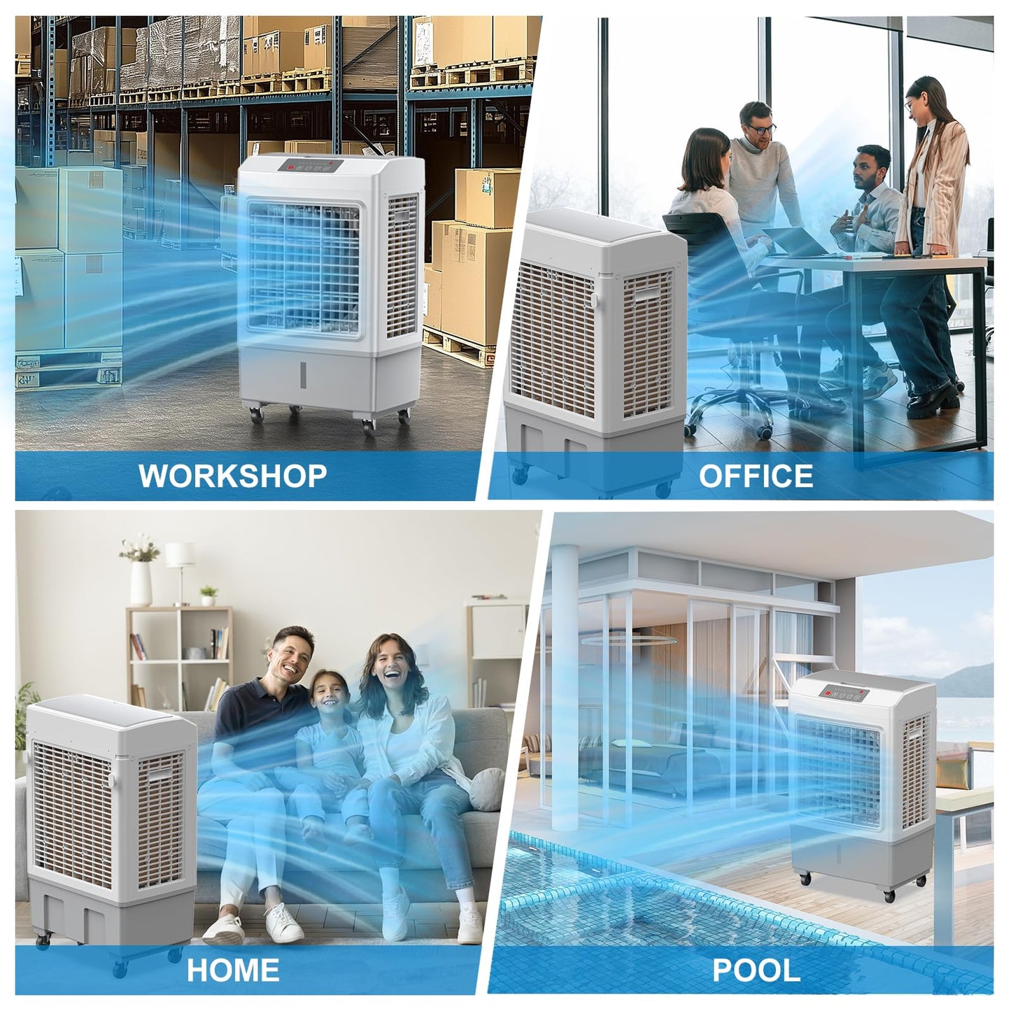 3-in-1 evaporative air cooler, remote control, 5.3-gal tank, timer, for home & outdoor use