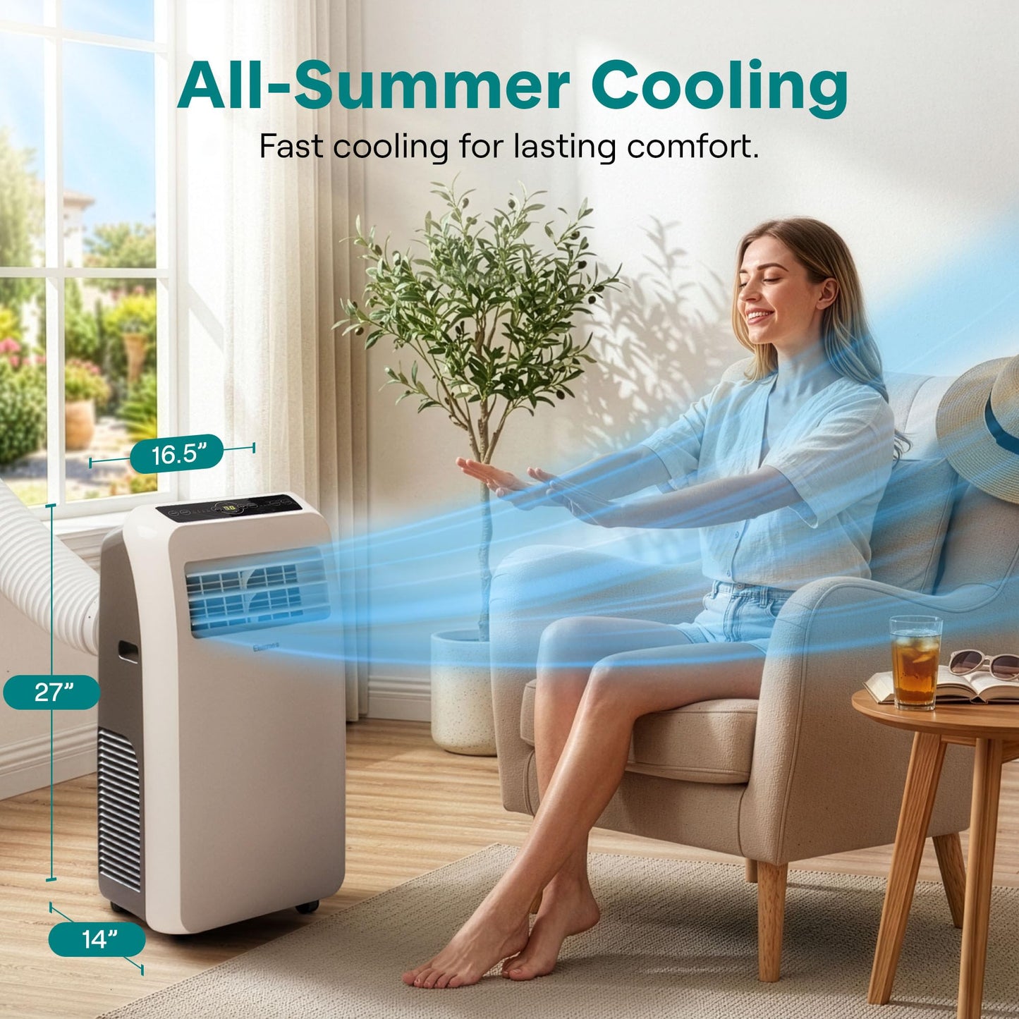 SereneLife 12,000 BTU portable AC, built-in dehumidifier, remote control, for rooms up to 550 sq.ft