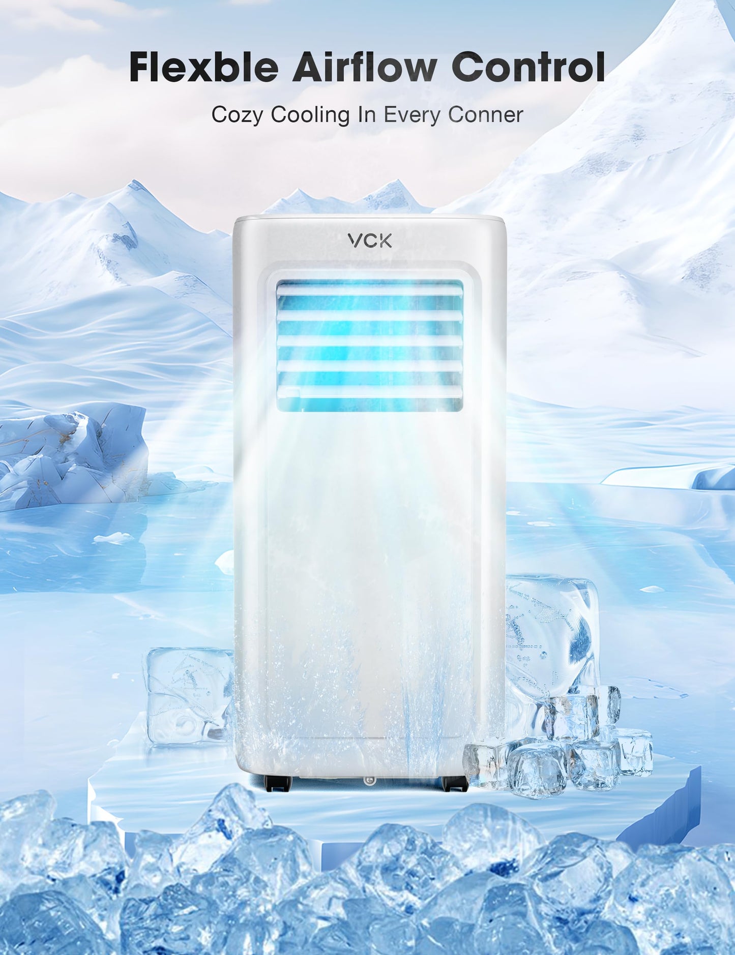 VCK 8000 BTU portable AC, 4-in-1 cooling, fan & dehumidifier, quiet operation, for 350 sq.ft rooms
