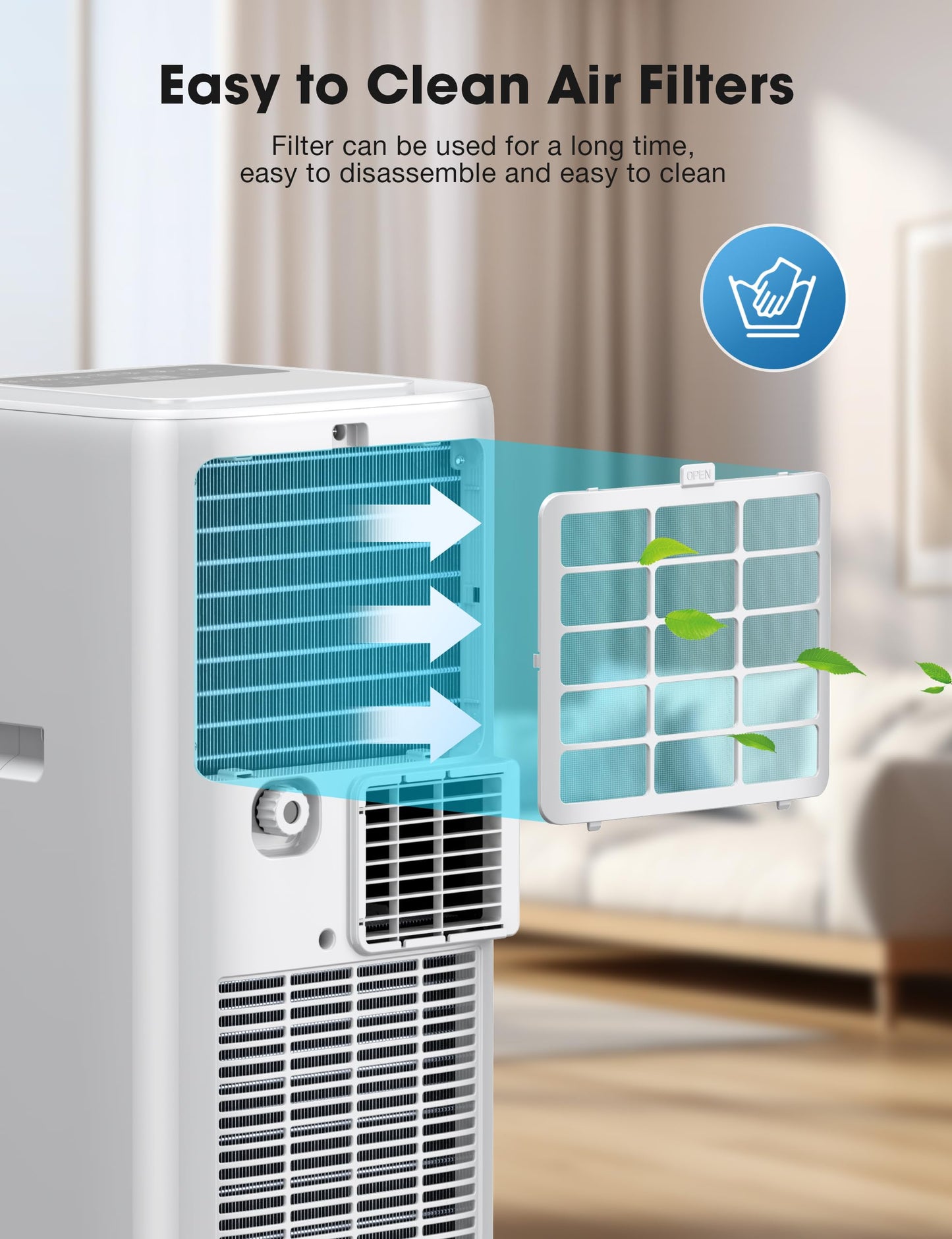 VCK 8000 BTU portable AC, 4-in-1 cooling, fan & dehumidifier, quiet operation, for 350 sq.ft rooms