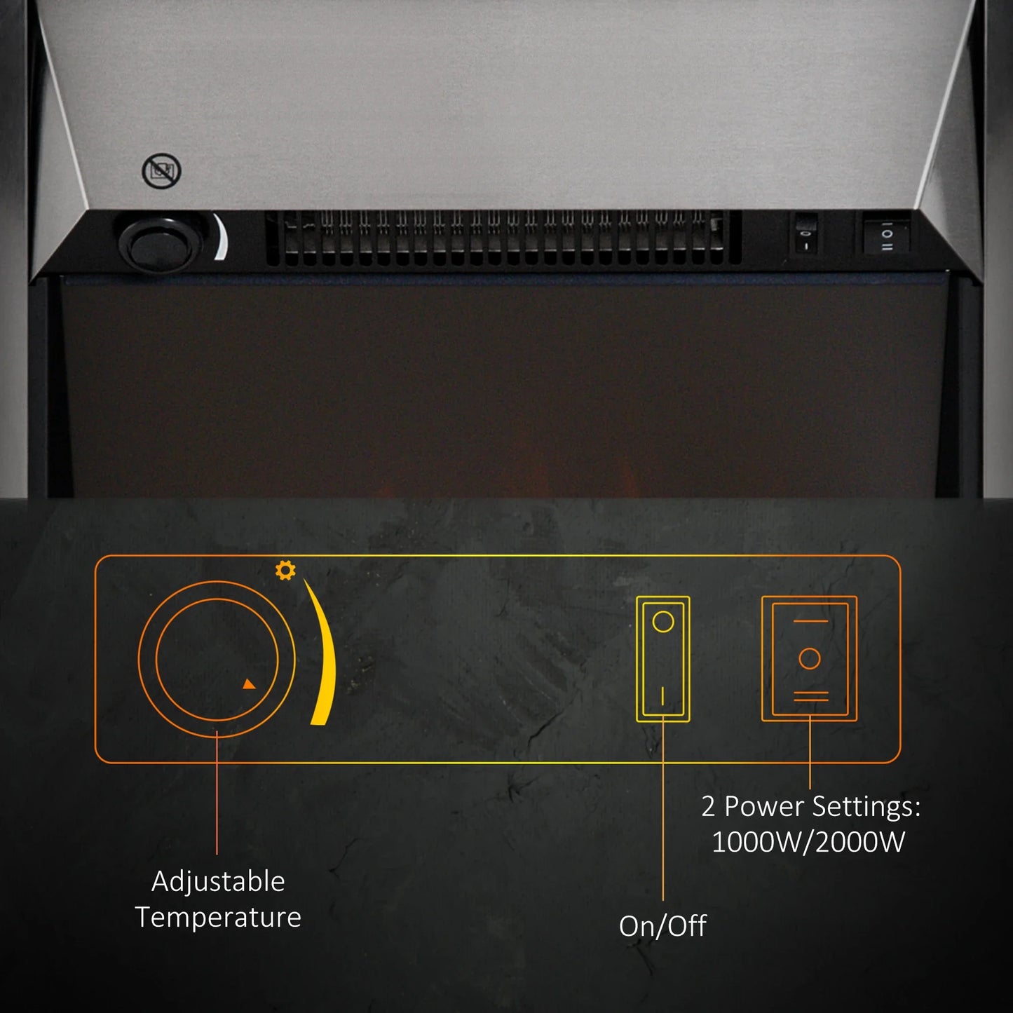 HOMCOM 2KW Stainless Steel Electric Fireplace