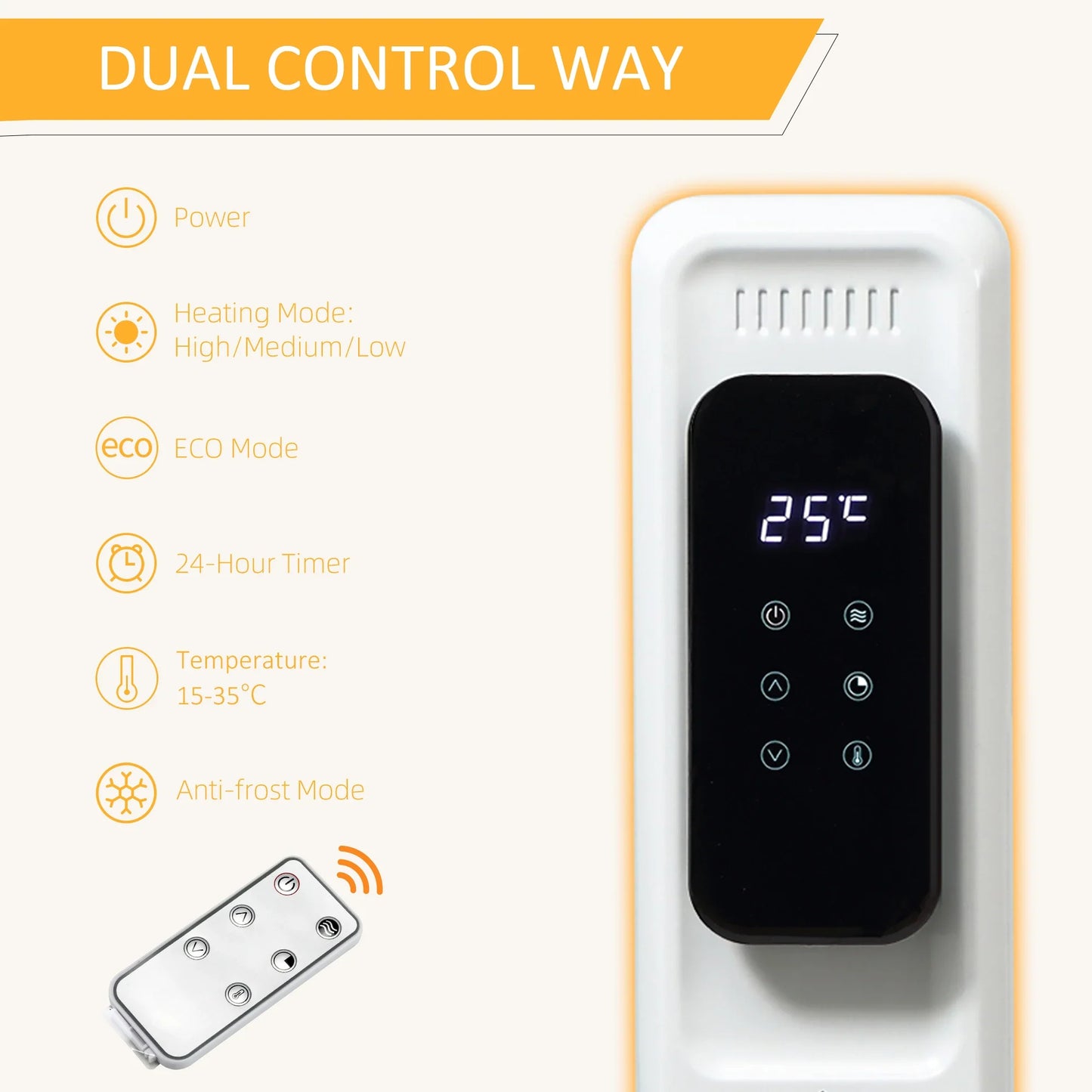 Homcom 1.5kW Portable Oil Filled Radiator with LED Display