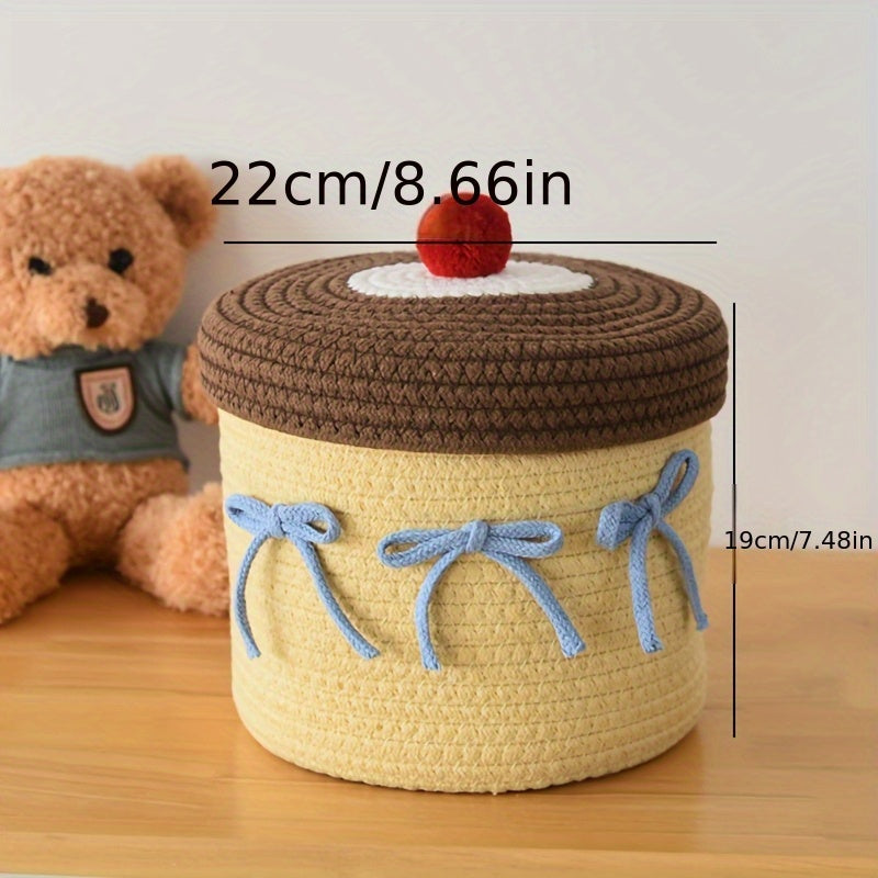 Hand Woven Round Yellow Cute Thread Woven Storage Basket - DIVH