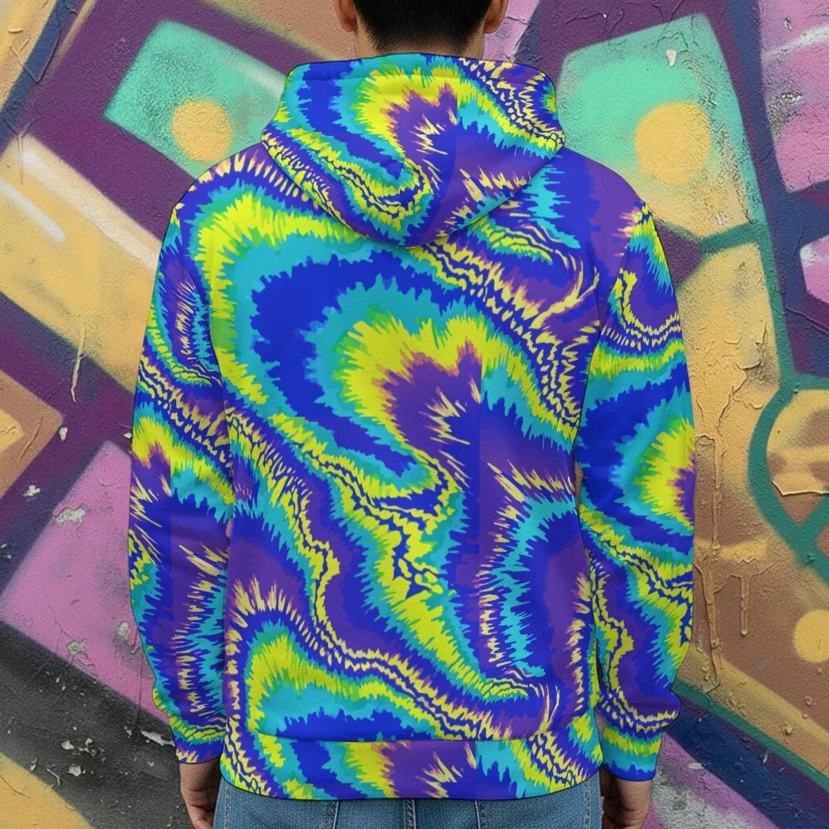 Vibrant Psychedelic Swirl Winter Jacket - Fur-Lined 320 GSM Ultra-Warm Streetwear Hoodie