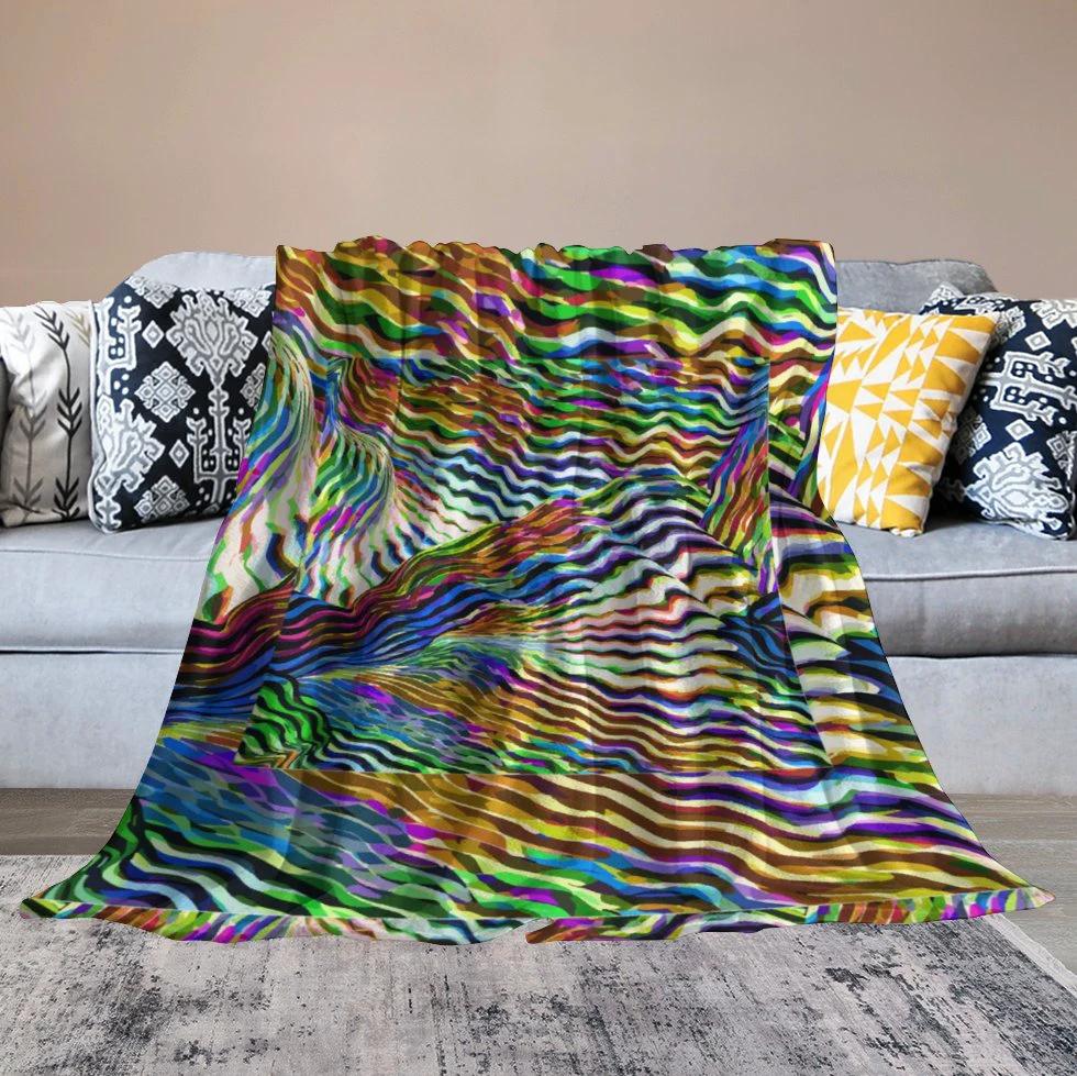 Lightning Complex AOP Flannel Throw Blanket 30"×40" | Psychedelic Ribbon-Wave Maximalist Couch Blanket (280gsm, Dual-Sided Print)