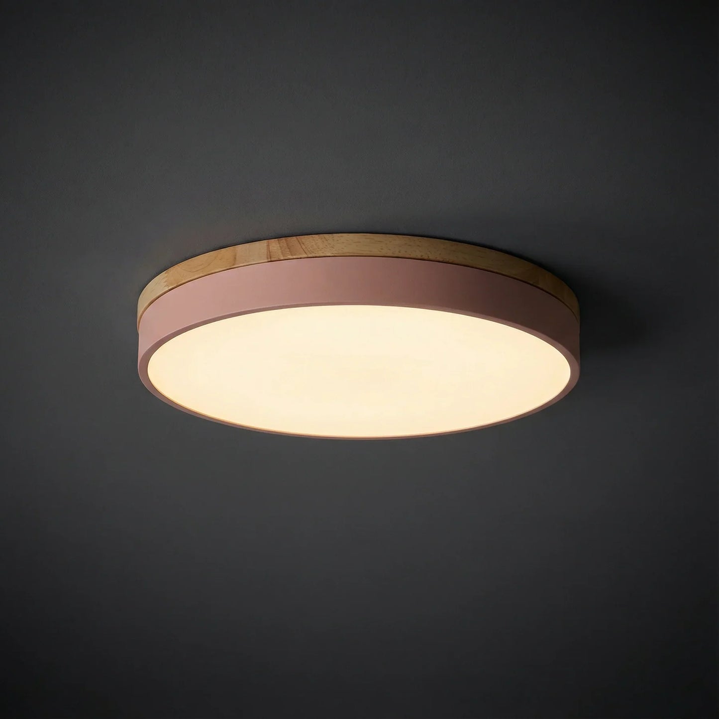 Round Flush LED Ceiling Light with Wood Trim for Living Room