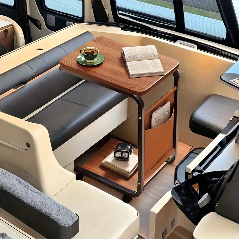 Modern Mobile Side Table with Wheels, Metal Frame TJR8M5D