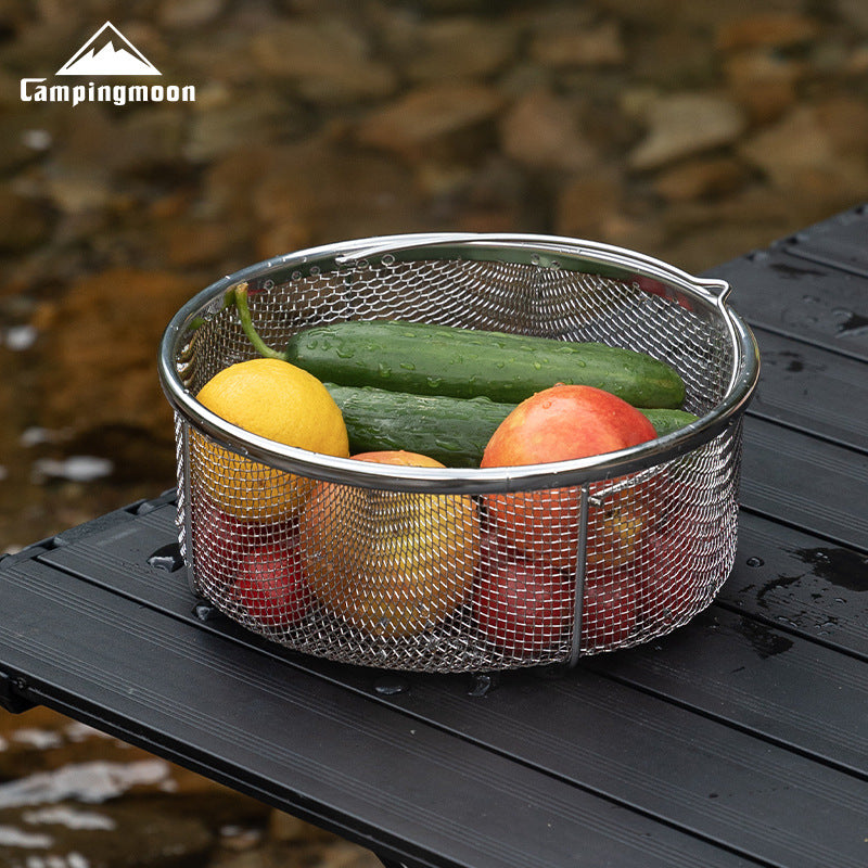 Campingmoon CC-22 Stainless Steel Drain Basket Portable Lightweight Round Mesh Net Strainer For Washing Draining Foods Folding Handle Filter Basket