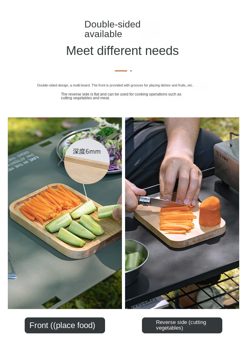 Campingmoon YM-1609/2013 Brich Copping Board Portable Lightweight Wood Cutting Board Double Sided Outdoor Camping Wooden Serving Plate Lunch Box Add-on