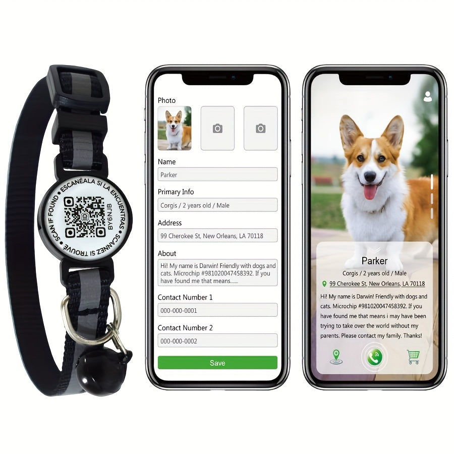 Reflective QR Code Pet Collar, Anti-Lost Feature for Pets TJR1P7B