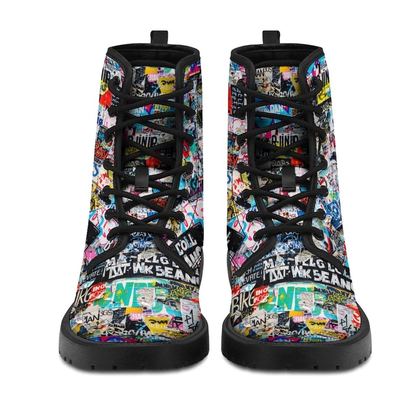 Urban Graffiti Combat Boots – All-Over Print Martin Boots – Maximalist Street Art Footwear