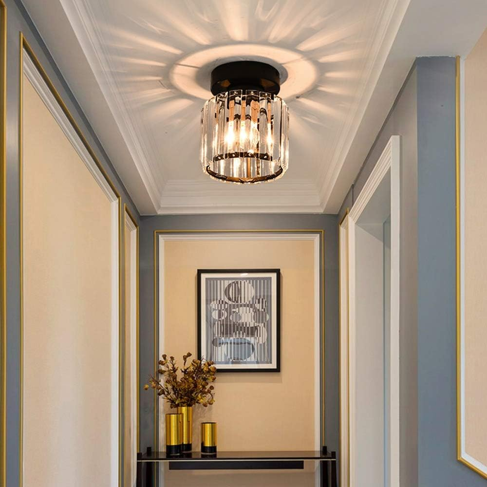 1-Light Flush Mount K9 Crystal Glass Hallway Ceiling Light
