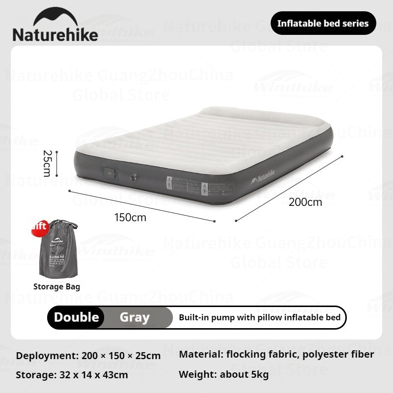 Naturehike Inflatable Bed With Build-in Air Pump Portable Lightweight 1-3 Persons Camping Luxury Sleeping Bed PVC Inflatable Thicken Pad Travel