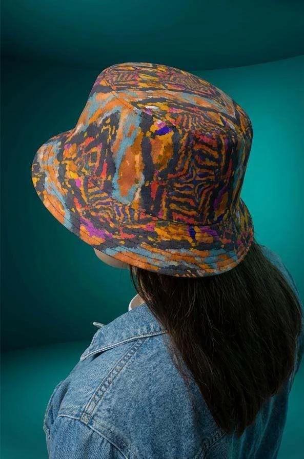 Toasted Marshmallow Campfire Bucket Hat - Abstract Organic Print Outdoor Hat for Glamping & Festivals