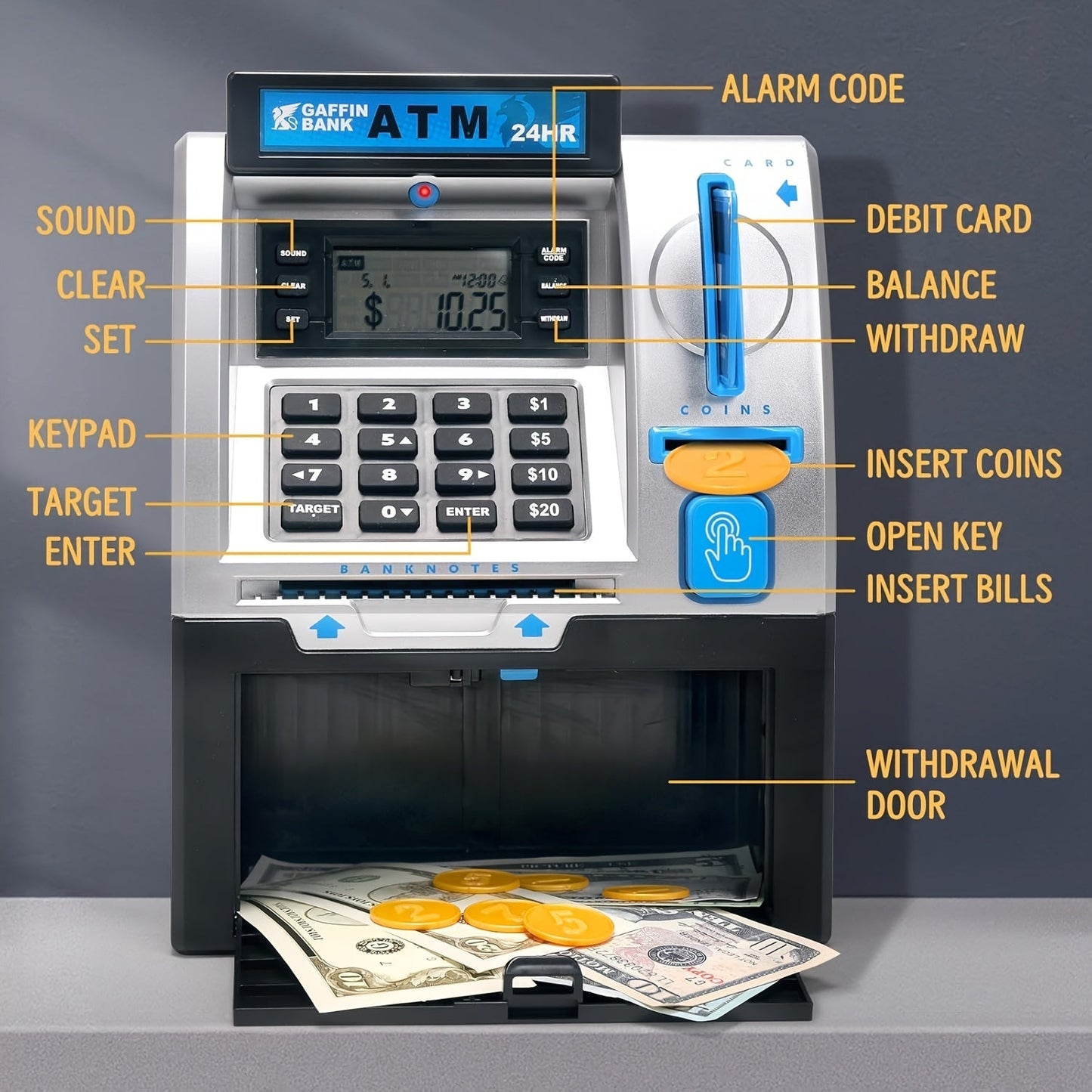 Shimirth ATM Machine Toy Bank, Realistic 24-Hour TJR3P9X