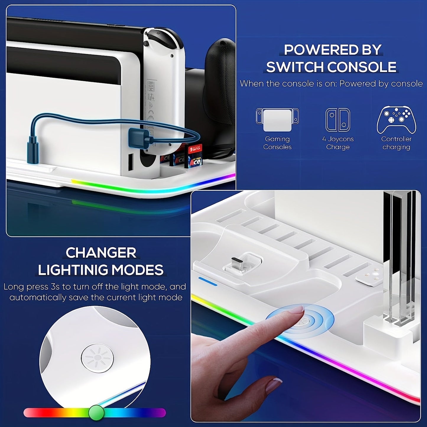 Premium RGB LED Charging Dock for Nintendo Switch/OLED TJR3M7P