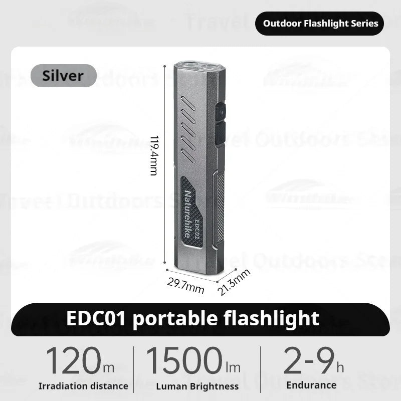 Naturehike EDC01 Portable Flashlight Ultralight Rechargeable LED Light Clip Hanging Design Magnetic Bottom Outdoor Strong Light Bright Long-range