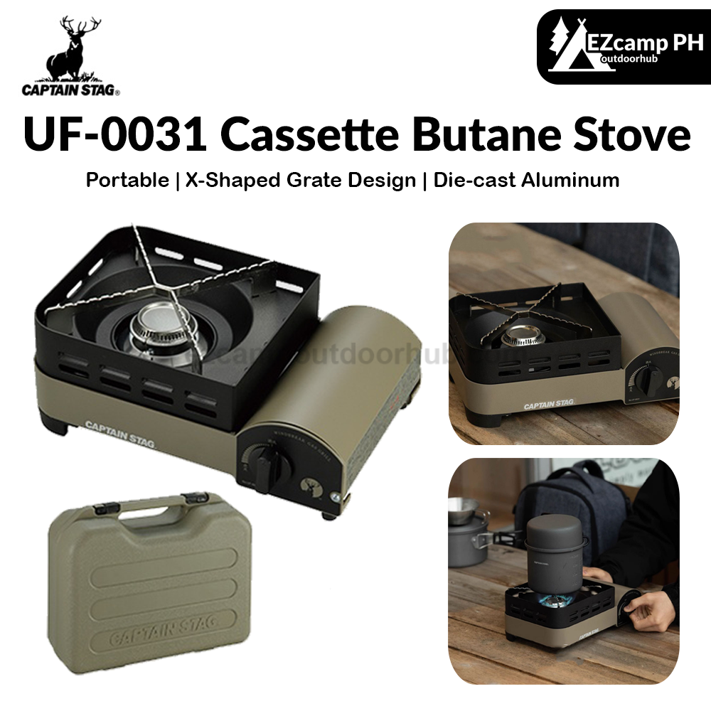 CAPTAIN STAG UF-0031 Cassette Butane Stove Butane Gas Camping Stove with Case Windproof Fire Boiler X-Shaped Grate Design