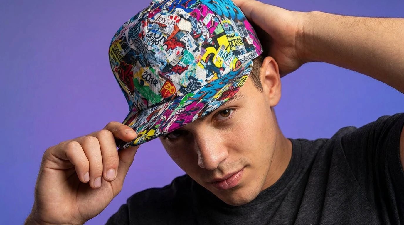 Graffiti Newspaper Collage Snapback Hat | Urban Street Art AOP Flat Brim Cap for Streetwear & Skate Culture