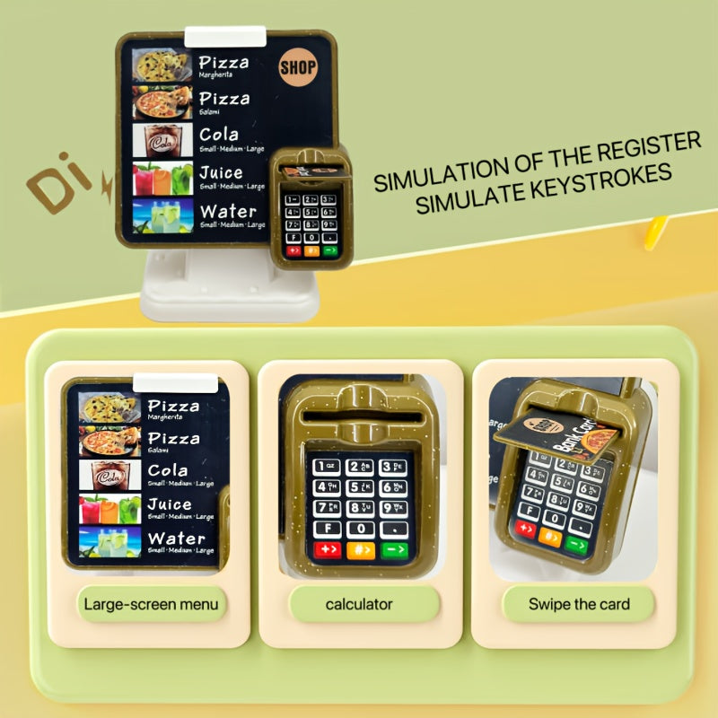 Pretend Play Coffee  Pizza Shop Set with Cash Register-WU9G