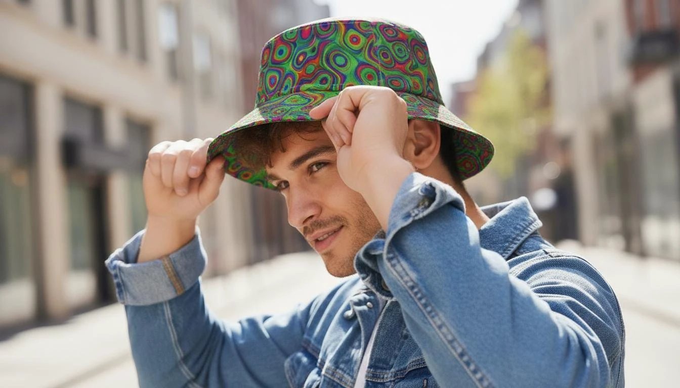 Alligator Bites Neon Bucket Hat for Psychedelic Ravers — Dubstep Alt Fashion Headwear, Neon Geometric AOP, Playa-Ready Festival Hat