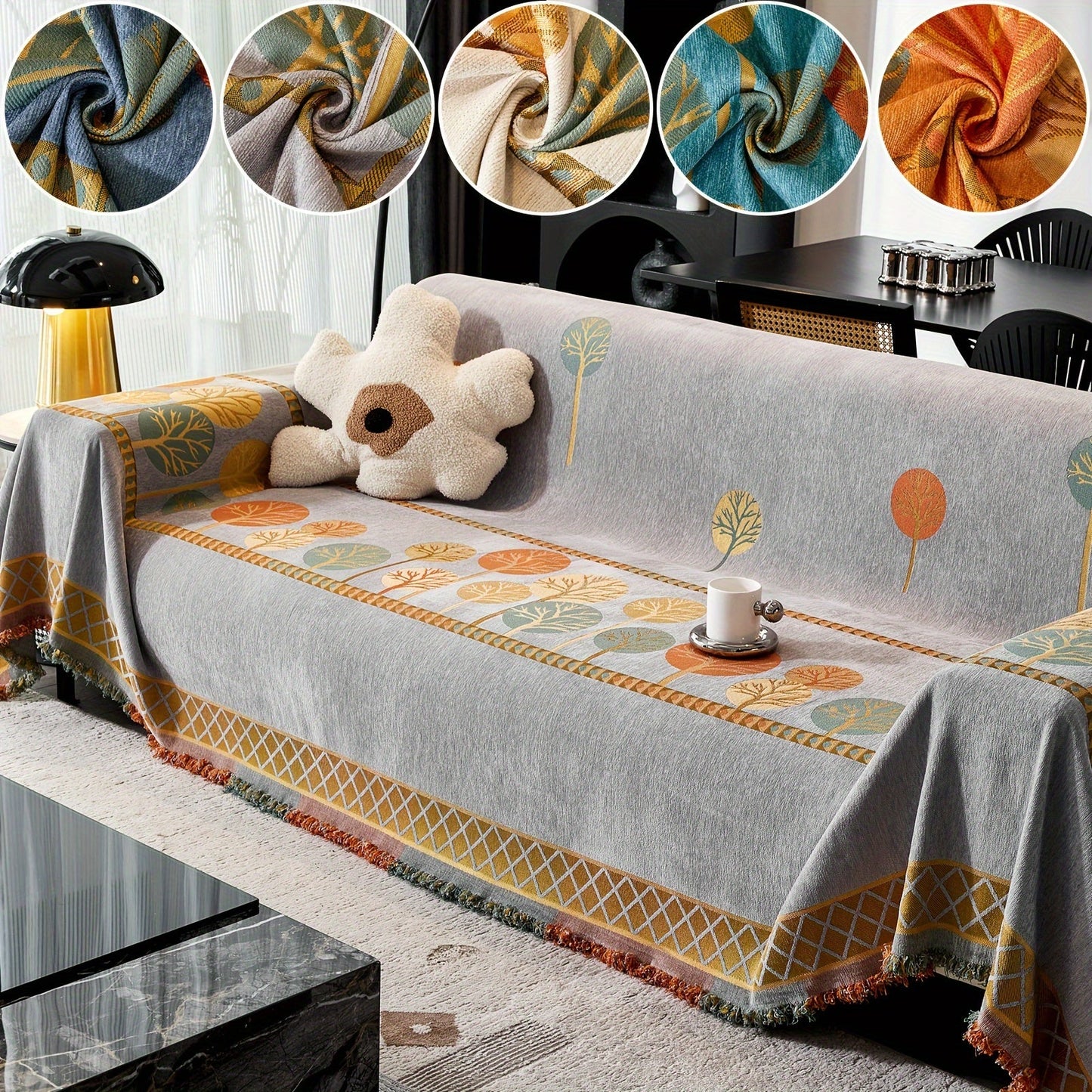 Bohemian Leaf Chenille Sofa Cover-6JTD