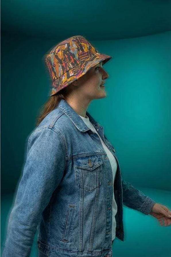 Toasted Marshmallow Campfire Bucket Hat - Abstract Organic Print Outdoor Hat for Glamping & Festivals