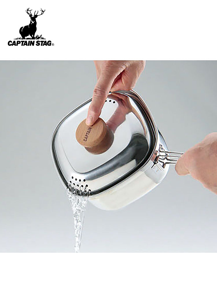 CAPTAIN STAG UH-4202 Square Pot With Lid Portable Foldable Lightweight 1.3L Stainless Steel Outdoor Camping Cookware Cooking Equipment Made in Japan