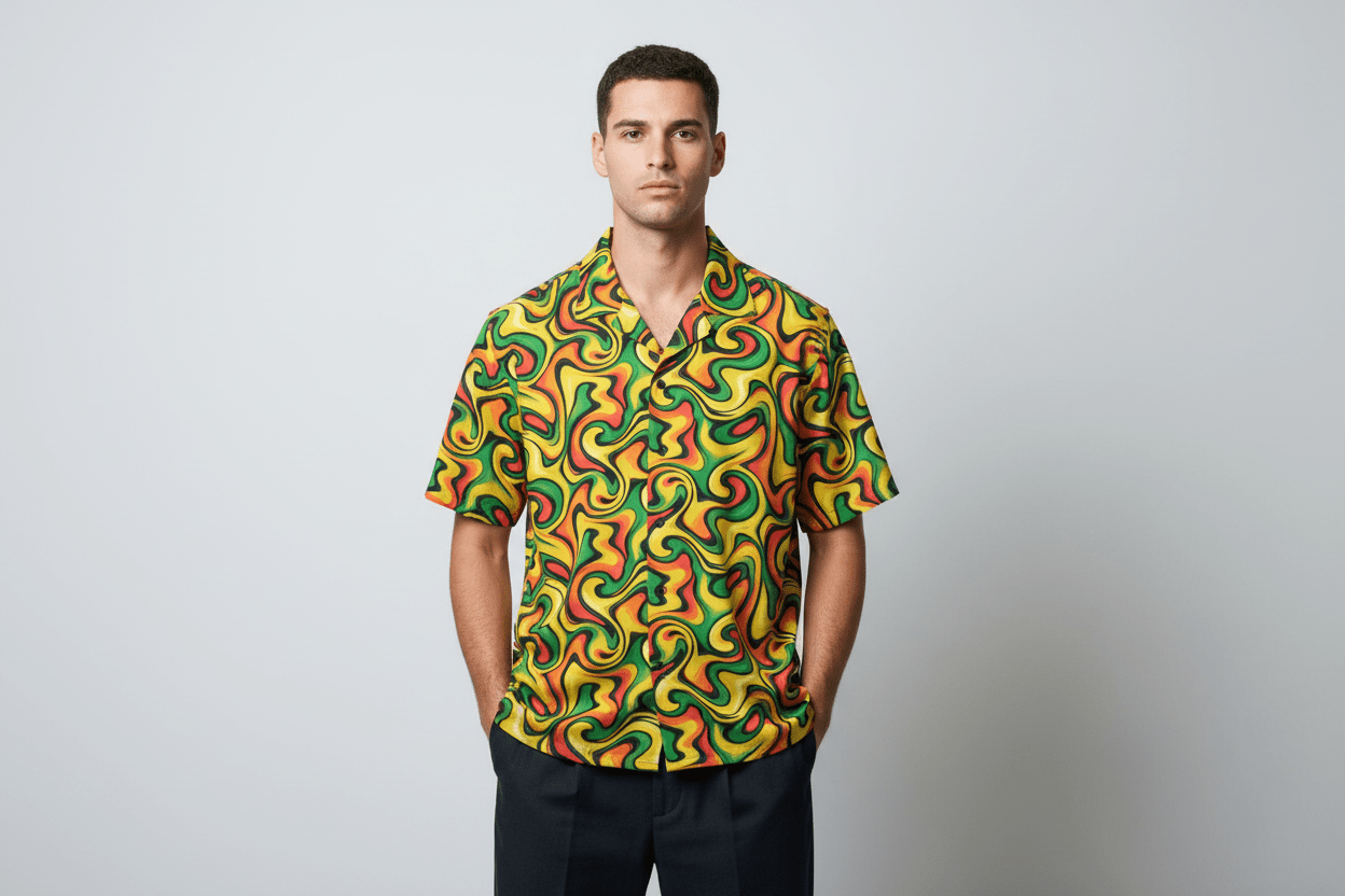 Retro Vibes Camp Shirt for the Most Interesting Dresser at Summer — AOP 100% Polyester Sublimation Hawaiian, Button Front Linen Texture