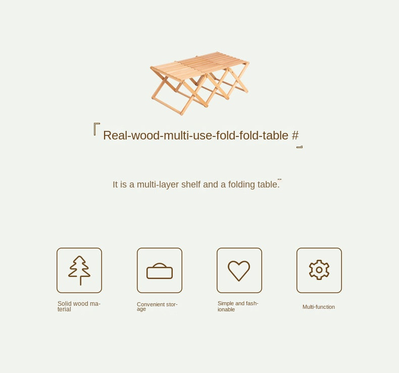 Mobi Garden Multi-Function Folding Table Portable Lightweight Solid Wood Storage Table Multi-layer Shelf Rack Foldable Wooden Table 4 Layer Shelves Outdoor Camping