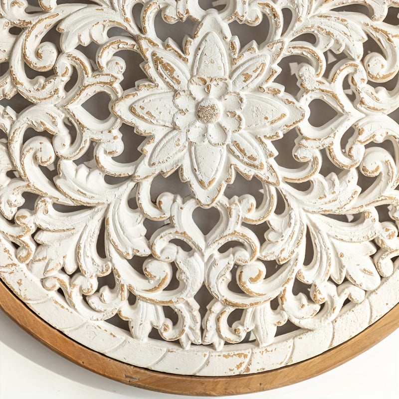 Vintage-Inspired White Wooden Wall Hanging with Floral Design - F2KL