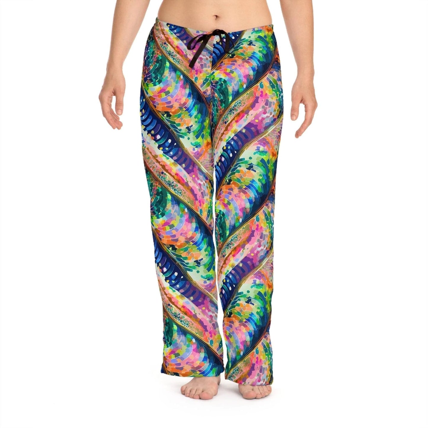Kaleidoscope Rainbow AOP Lounge Pants for Maximalist Festival Mornings — Luxury Vibrant Pajamas, Colorful Sleepwear Bottoms, Gift for Her