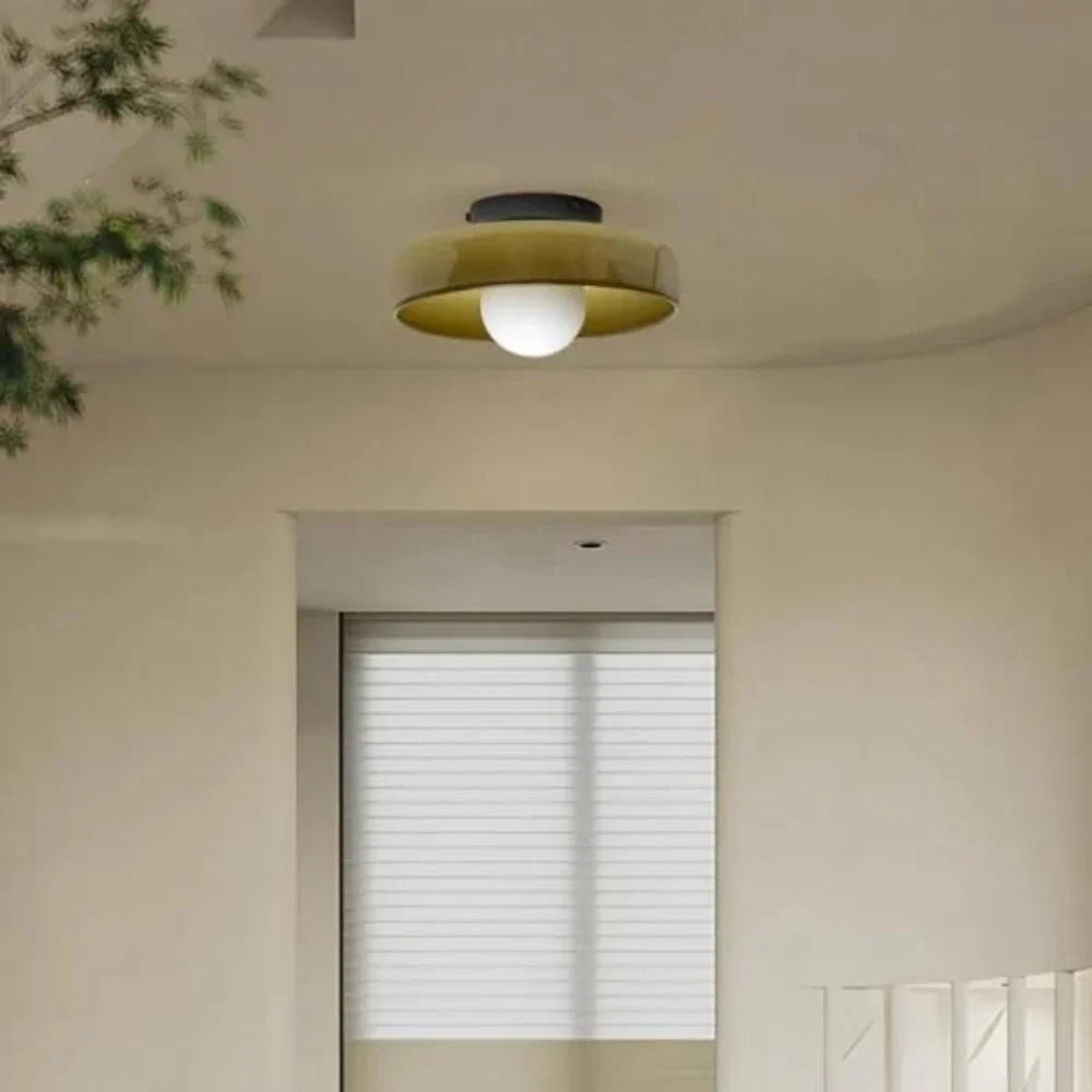 Scandinavian Glass Disc Ceiling Light With Flush Mount Design