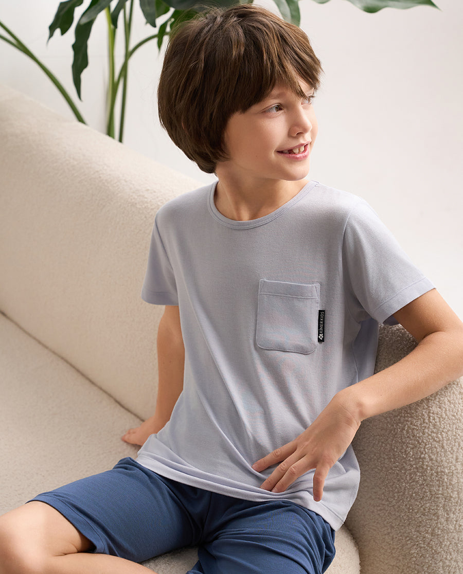 Aimer Kids Short-sleeve Tops Homewear Set For Boys