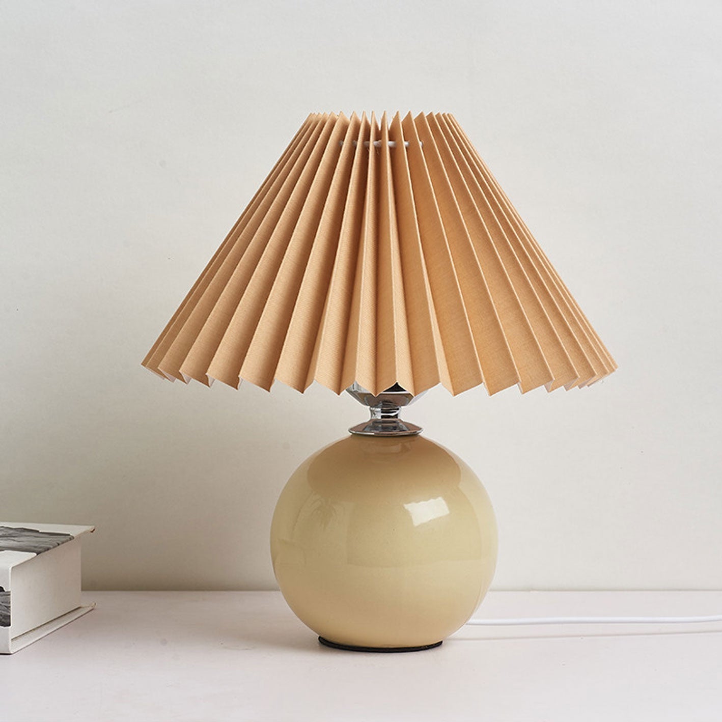 Nordic Ceramic Table Lamp With Pleated Fabric Shade