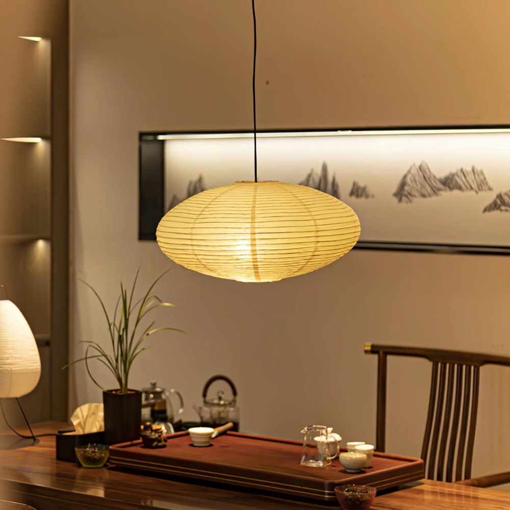 Japandi Paper Pendant Light With Xuan Paper Shade