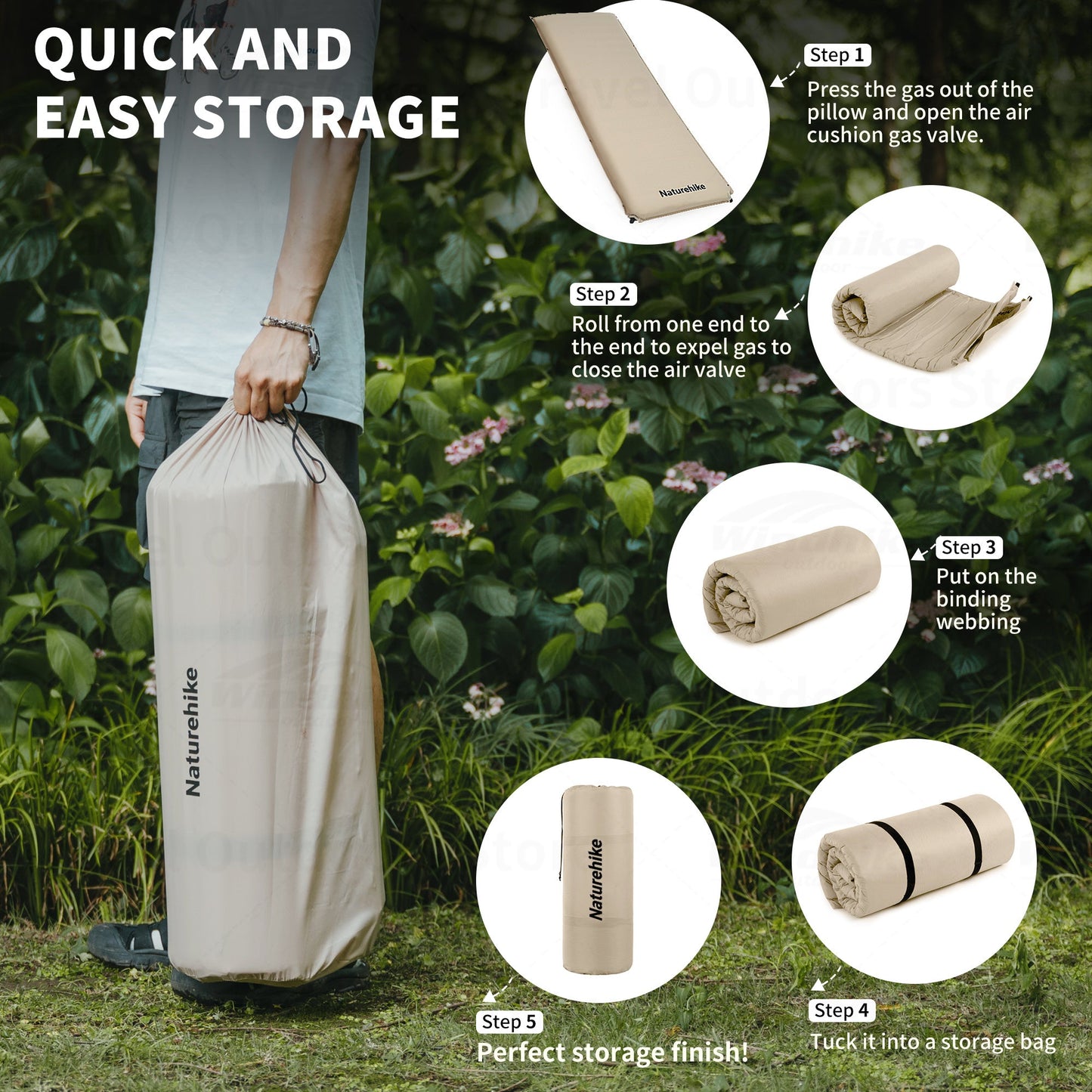 Naturehike Automatic Inflatable Cushion Portable Lightweight Self-Inflating Air Mattress Thickened 10cm Camping Tent Bed Outdoor Hiking Sleeping Bag