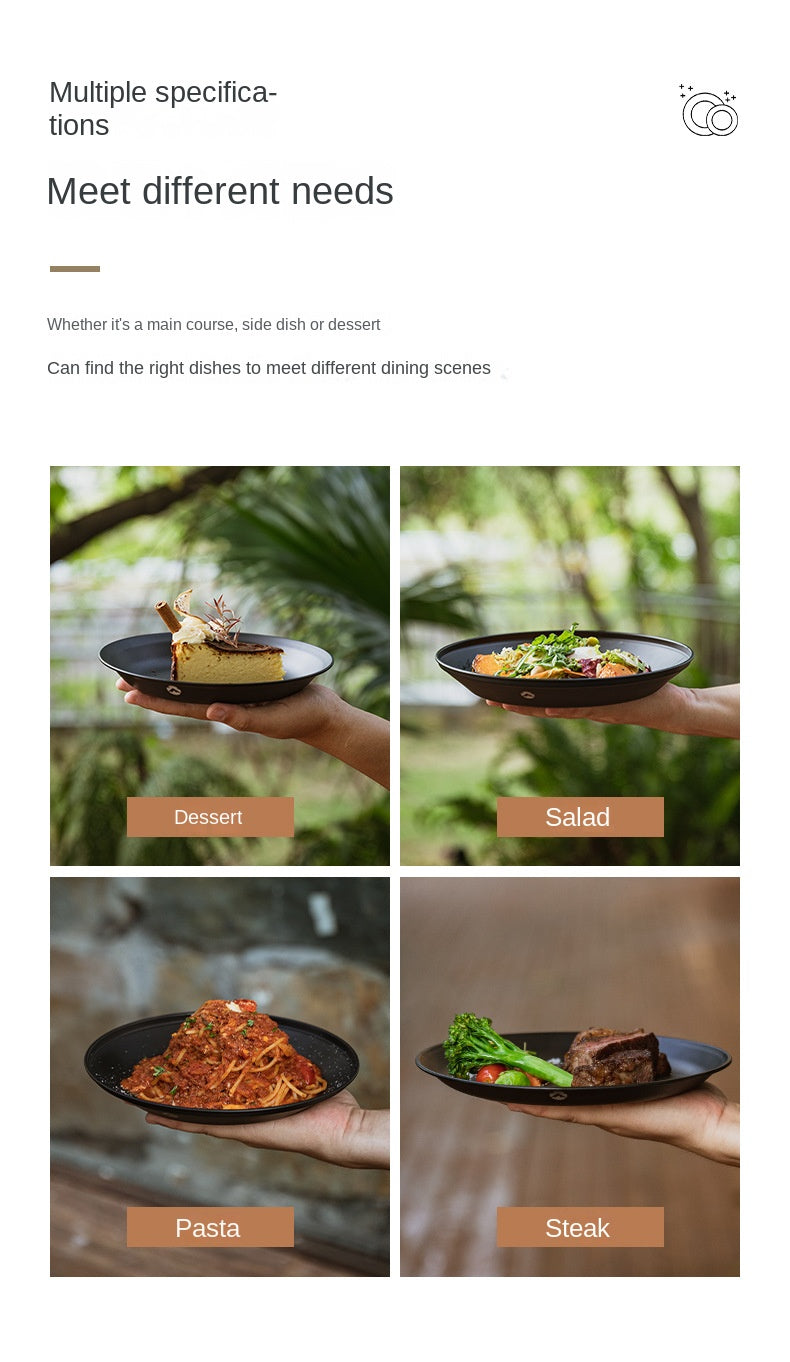 Campingmoon BKS397-1/2S Black Dinner Plate Sets Large 4/8pcs Sets Stainless Steel Outdoor Camping Dish Plate Dining Utensil With Storage Bag