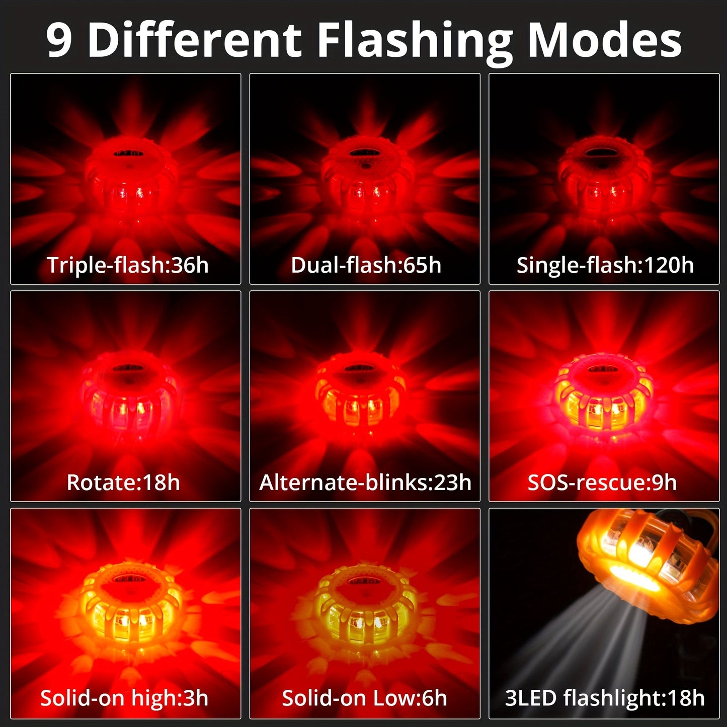 LED Road Flare, 15 LED Lights, Emergency Warning for Vehicles TJR6T3Z