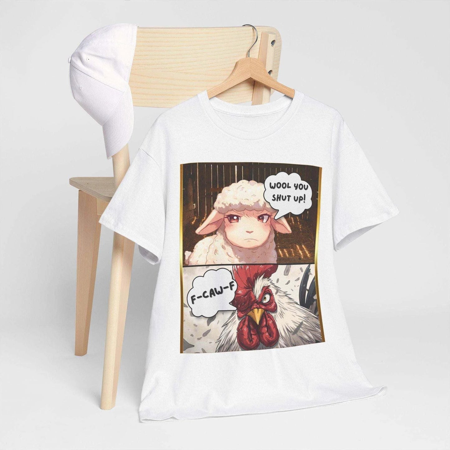 Wool You F-Caw-F | Anime Meme Graphic Tee — Chaotic Barnyard Humor T-Shirt for Internet Culture