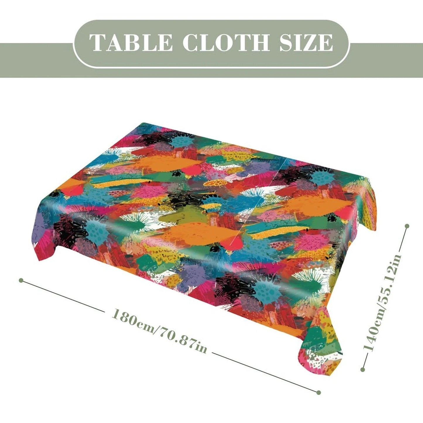 Painted Camo Tablecloth — Warm Multicolor Brush-Dab AOP Rectangular Table Cover, Maximalist Dining Decor