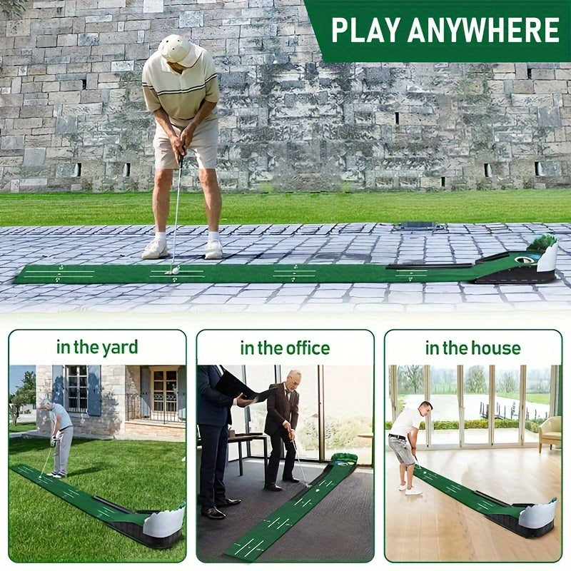 HUAEN Golf Putting Mat, 8ft with Ball Return TJR9D3X