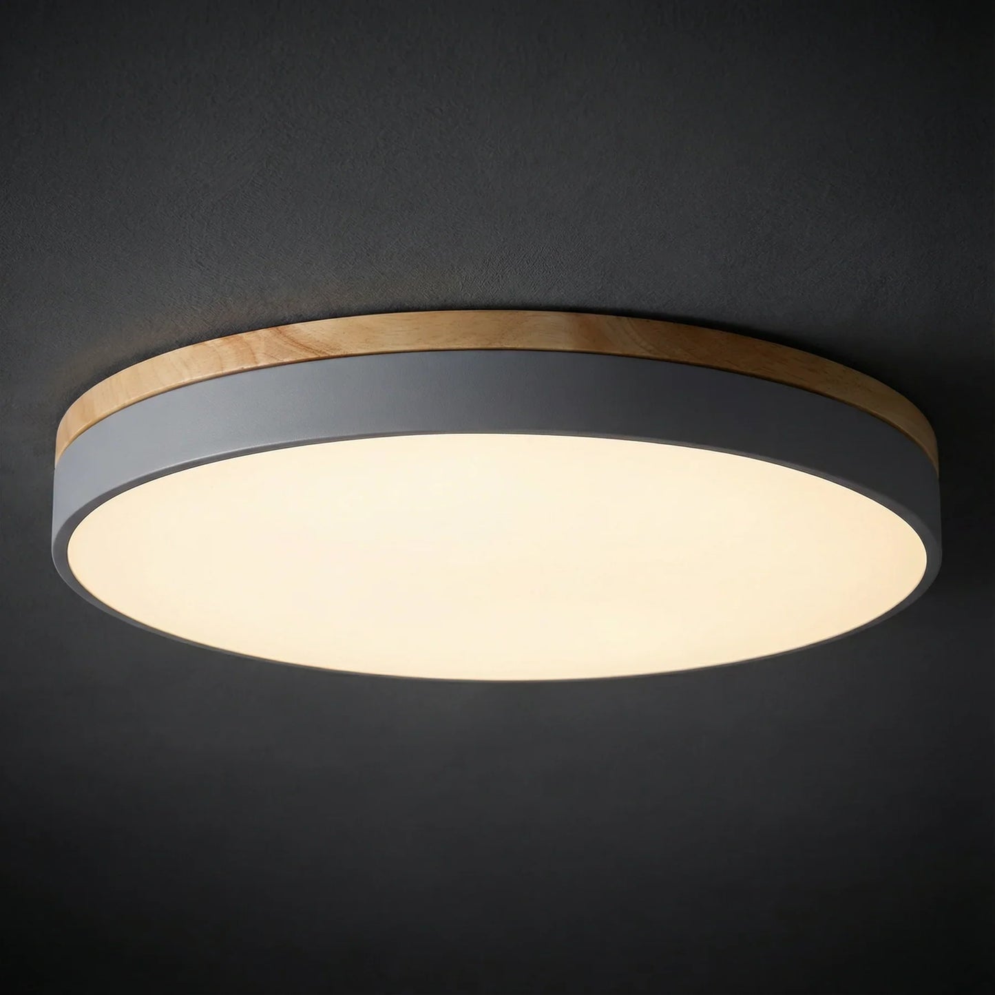 Round Flush LED Ceiling Light with Wood Trim for Living Room