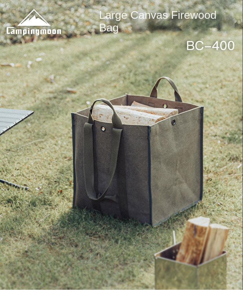 Campingmoon BC-400 Large Canvas Firewood Bag Portable Foldable Carrying Storage Bag Outdoor Camping Equipment Tools Utensils Fire Wood Bag Heavy Duty