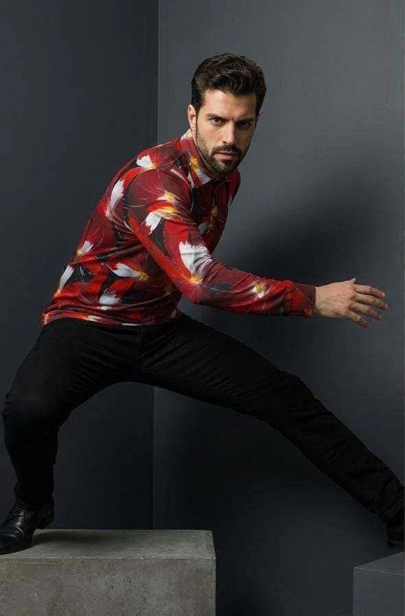 Artsy Floral AOP Men's Long Sleeve Polo | 220gsm Painterly Botanical Print Polished Maximalist Workwear for Hospitality
