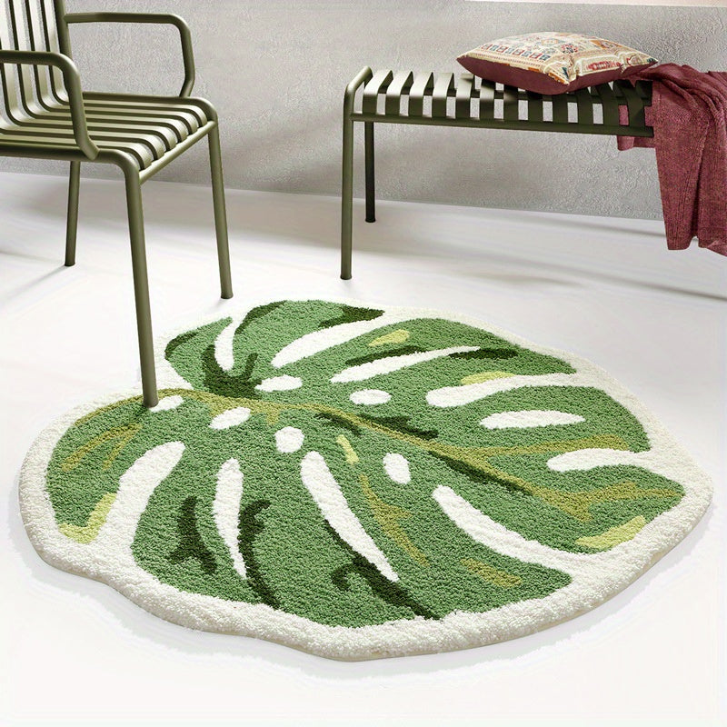 Soft Plush Green Monstera Leaf Area Mat - W3DB