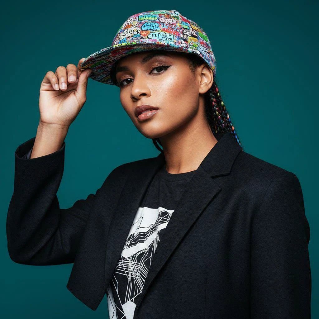 Graffiti Art AOP Snapback for Urban Streetwear Collectors — Monochrome Hip-Hop Tag Print, 90s B-Boy Breakdance Cap, Bold Skater Statement Headwear
