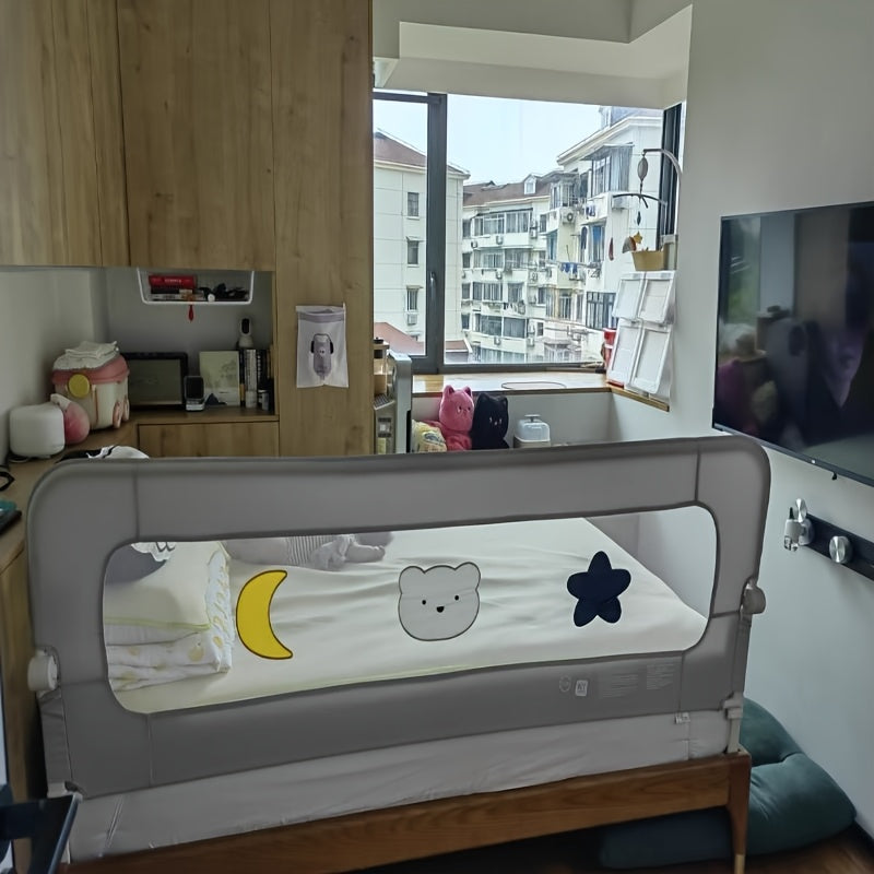 Gray Foldable Bed Guardrail  AntiFall Bumper for QueenFull Beds-L7TP